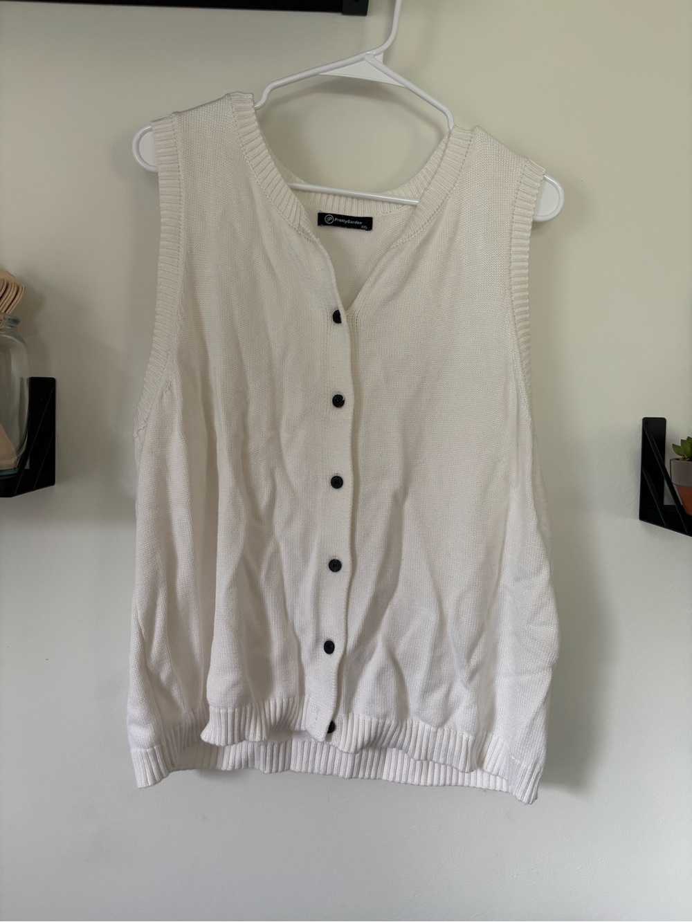 PrettyGarden Cream Knit Button Front Sweater Vest XXL